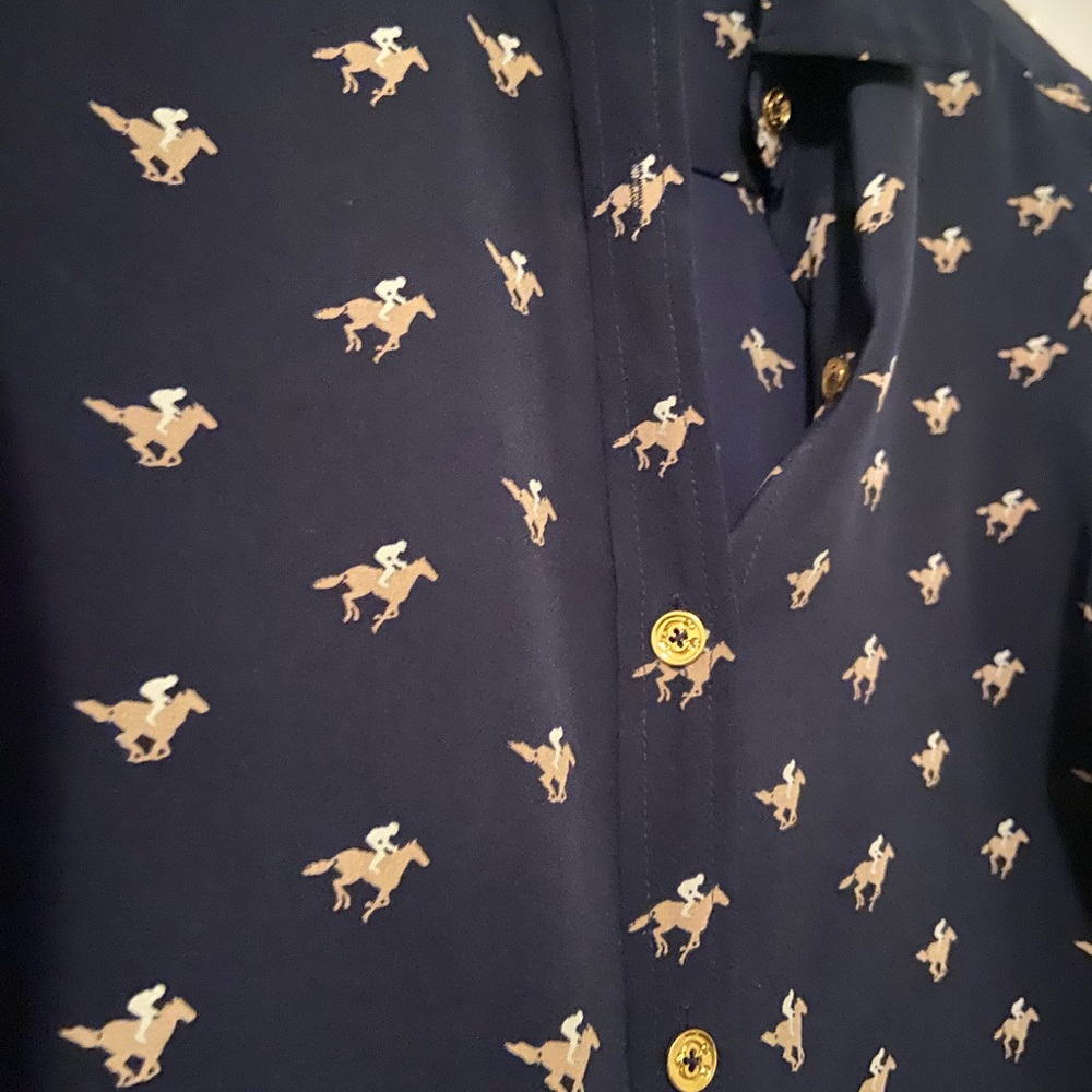 C Wonder Silk Navy Equestrian Button Down Shirt Xsmall - Picture 2 of 9